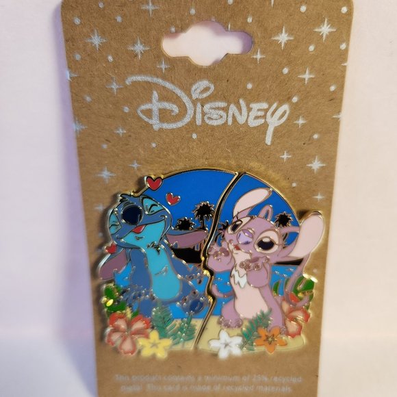Disney Lilo And Stitch Pin Set Stitch And Angel Floral Beach 2 Pins - Picture 2 of 3
